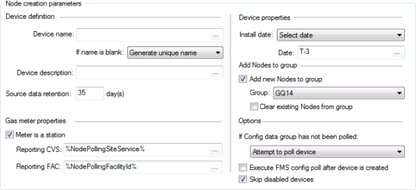 Node Creation Parameters